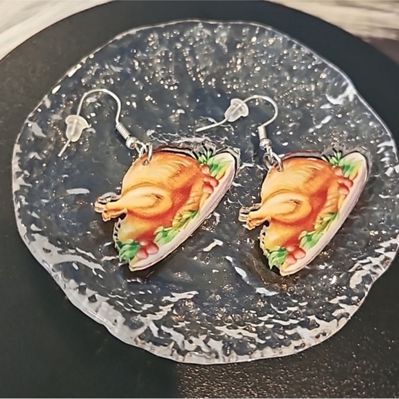 Acrylic Roast Turkey Earrings - Picture 1 of 2